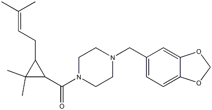 [4-(1,3-benzodioxol-5-ylmethyl)piperazin-1-yl]-[2,2-dimethyl-3-(3-methylbut-2-enyl)cyclopropyl]methanone Struktur