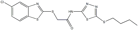 N-(5-butylsulfanyl-1,3,4-thiadiazol-2-yl)-2-[(5-chloro-1,3-benzothiazol-2-yl)sulfanyl]acetamide Struktur