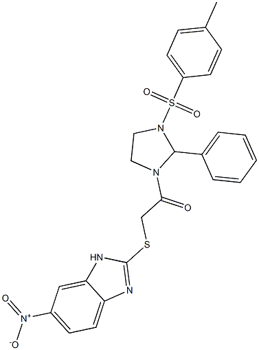 1-[3-(4-methylphenyl)sulfonyl-2-phenylimidazolidin-1-yl]-2-[(6-nitro-1H-benzimidazol-2-yl)sulfanyl]ethanone Struktur