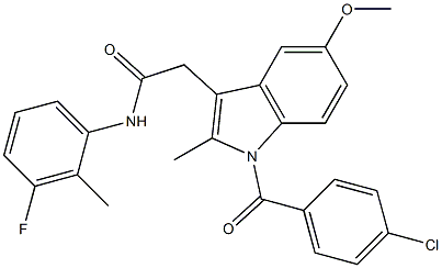 2-[1-(4-chlorobenzoyl)-5-methoxy-2-methylindol-3-yl]-N-(3-fluoro-2-methylphenyl)acetamide Struktur