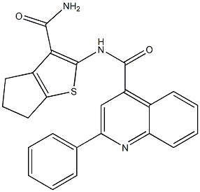 N-(3-carbamoyl-5,6-dihydro-4H-cyclopenta[b]thiophen-2-yl)-2-phenylquinoline-4-carboxamide Struktur