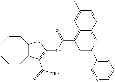 N-(3-carbamoyl-4,5,6,7,8,9-hexahydrocycloocta[b]thiophen-2-yl)-6-methyl-2-pyridin-3-ylquinoline-4-carboxamide Struktur