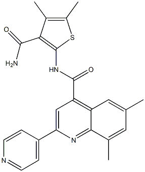 N-(3-carbamoyl-4,5-dimethylthiophen-2-yl)-6,8-dimethyl-2-pyridin-4-ylquinoline-4-carboxamide Struktur