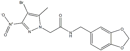 N-(1,3-benzodioxol-5-ylmethyl)-2-(4-bromo-5-methyl-3-nitropyrazol-1-yl)acetamide Struktur