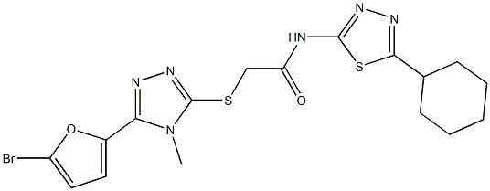 2-[[5-(5-bromofuran-2-yl)-4-methyl-1,2,4-triazol-3-yl]sulfanyl]-N-(5-cyclohexyl-1,3,4-thiadiazol-2-yl)acetamide Struktur