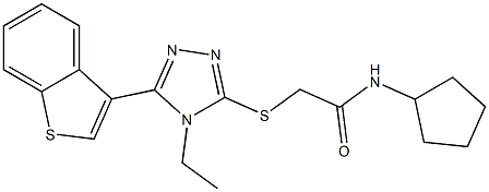 2-[[5-(1-benzothiophen-3-yl)-4-ethyl-1,2,4-triazol-3-yl]sulfanyl]-N-cyclopentylacetamide Struktur