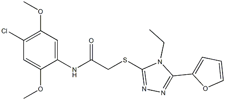 N-(4-chloro-2,5-dimethoxyphenyl)-2-[[4-ethyl-5-(furan-2-yl)-1,2,4-triazol-3-yl]sulfanyl]acetamide Structure