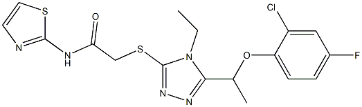 2-[[5-[1-(2-chloro-4-fluorophenoxy)ethyl]-4-ethyl-1,2,4-triazol-3-yl]sulfanyl]-N-(1,3-thiazol-2-yl)acetamide Struktur