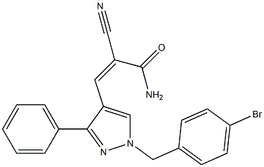 (Z)-3-[1-[(4-bromophenyl)methyl]-3-phenylpyrazol-4-yl]-2-cyanoprop-2-enamide Struktur