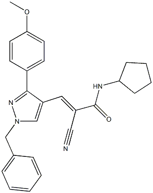 (E)-3-[1-benzyl-3-(4-methoxyphenyl)pyrazol-4-yl]-2-cyano-N-cyclopentylprop-2-enamide Struktur