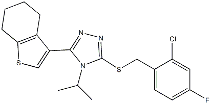 3-[(2-chloro-4-fluorophenyl)methylsulfanyl]-4-propan-2-yl-5-(4,5,6,7-tetrahydro-1-benzothiophen-3-yl)-1,2,4-triazole Struktur