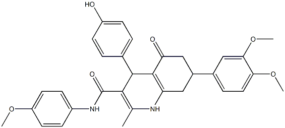 7-(3,4-dimethoxyphenyl)-4-(4-hydroxyphenyl)-N-(4-methoxyphenyl)-2-methyl-5-oxo-4,6,7,8-tetrahydro-1H-quinoline-3-carboxamide Struktur