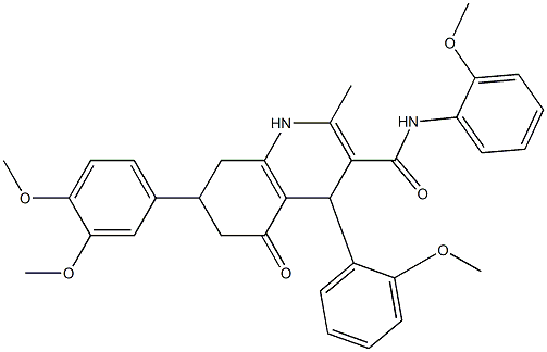 7-(3,4-dimethoxyphenyl)-N,4-bis(2-methoxyphenyl)-2-methyl-5-oxo-4,6,7,8-tetrahydro-1H-quinoline-3-carboxamide Struktur