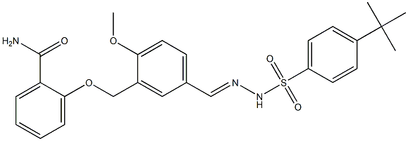 2-[[5-[(E)-[(4-tert-butylphenyl)sulfonylhydrazinylidene]methyl]-2-methoxyphenyl]methoxy]benzamide Struktur