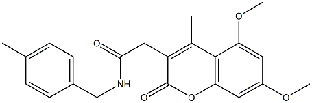 2-(5,7-dimethoxy-4-methyl-2-oxochromen-3-yl)-N-[(4-methylphenyl)methyl]acetamide Struktur