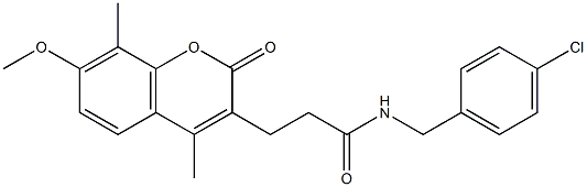 N-[(4-chlorophenyl)methyl]-3-(7-methoxy-4,8-dimethyl-2-oxochromen-3-yl)propanamide Struktur