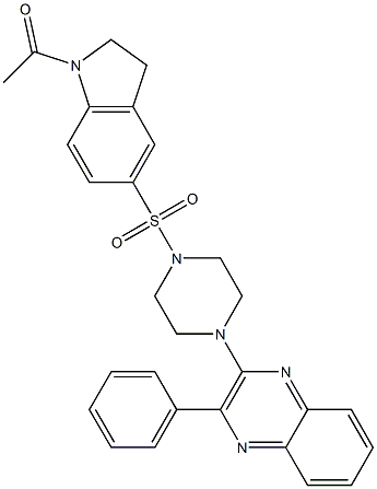 1-[5-[4-(3-phenylquinoxalin-2-yl)piperazin-1-yl]sulfonyl-2,3-dihydroindol-1-yl]ethanone Struktur