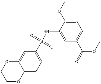 methyl 3-(2,3-dihydro-1,4-benzodioxin-6-ylsulfonylamino)-4-methoxybenzoate Struktur