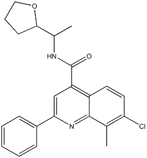 7-chloro-8-methyl-N-[1-(oxolan-2-yl)ethyl]-2-phenylquinoline-4-carboxamide Struktur