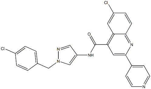 6-chloro-N-[1-[(4-chlorophenyl)methyl]pyrazol-4-yl]-2-pyridin-4-ylquinoline-4-carboxamide Struktur