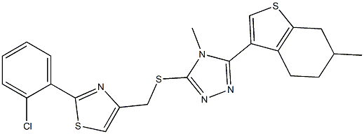 2-(2-chlorophenyl)-4-[[4-methyl-5-(6-methyl-4,5,6,7-tetrahydro-1-benzothiophen-3-yl)-1,2,4-triazol-3-yl]sulfanylmethyl]-1,3-thiazole Struktur