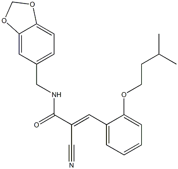 (E)-N-(1,3-benzodioxol-5-ylmethyl)-2-cyano-3-[2-(3-methylbutoxy)phenyl]prop-2-enamide Struktur