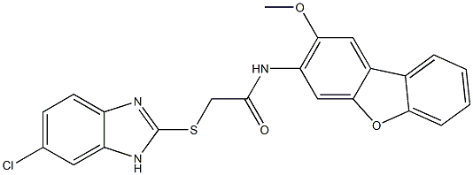 2-[(6-chloro-1H-benzimidazol-2-yl)sulfanyl]-N-(2-methoxydibenzofuran-3-yl)acetamide Struktur