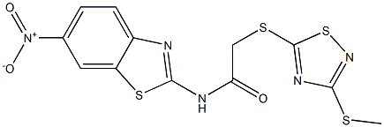 2-[(3-methylsulfanyl-1,2,4-thiadiazol-5-yl)sulfanyl]-N-(6-nitro-1,3-benzothiazol-2-yl)acetamide Struktur