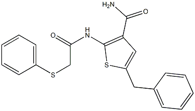 5-benzyl-2-[(2-phenylsulfanylacetyl)amino]thiophene-3-carboxamide Struktur