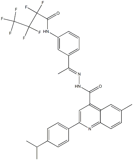 N-[(E)-1-[3-(2,2,3,3,4,4,4-heptafluorobutanoylamino)phenyl]ethylideneamino]-6-methyl-2-(4-propan-2-ylphenyl)quinoline-4-carboxamide Struktur