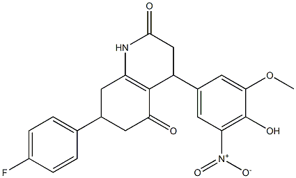 7-(4-fluorophenyl)-4-(4-hydroxy-3-methoxy-5-nitrophenyl)-1,3,4,6,7,8-hexahydroquinoline-2,5-dione Struktur