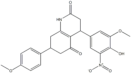 4-(4-hydroxy-3-methoxy-5-nitrophenyl)-7-(4-methoxyphenyl)-1,3,4,6,7,8-hexahydroquinoline-2,5-dione Struktur