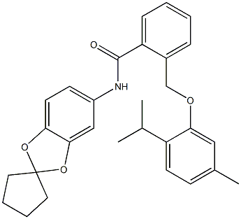 2-[(5-methyl-2-propan-2-ylphenoxy)methyl]-N-spiro[1,3-benzodioxole-2,1'-cyclopentane]-5-ylbenzamide Struktur