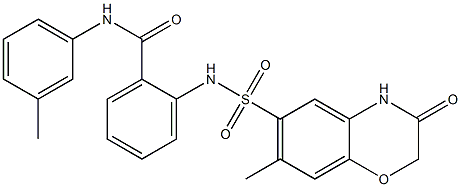 2-[(7-methyl-3-oxo-4H-1,4-benzoxazin-6-yl)sulfonylamino]-N-(3-methylphenyl)benzamide Struktur