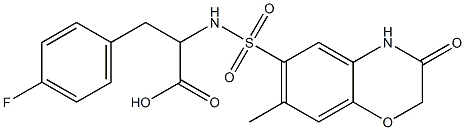 3-(4-fluorophenyl)-2-[(7-methyl-3-oxo-4H-1,4-benzoxazin-6-yl)sulfonylamino]propanoic acid Struktur