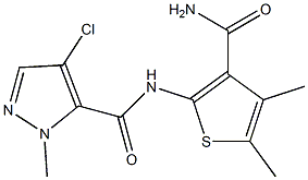 N-(3-carbamoyl-4,5-dimethylthiophen-2-yl)-4-chloro-2-methylpyrazole-3-carboxamide Struktur