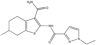 N-(3-carbamoyl-6-methyl-4,5,6,7-tetrahydro-1-benzothiophen-2-yl)-1-ethylpyrazole-3-carboxamide Struktur