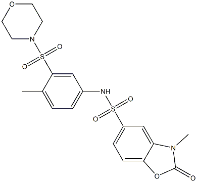 3-methyl-N-(4-methyl-3-morpholin-4-ylsulfonylphenyl)-2-oxo-1,3-benzoxazole-5-sulfonamide Struktur