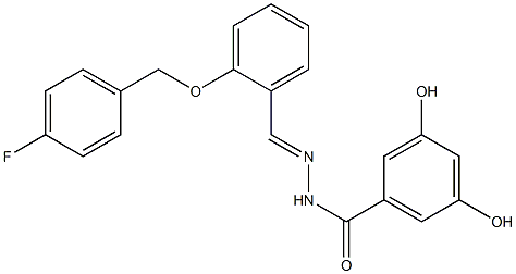 N-[(E)-[2-[(4-fluorophenyl)methoxy]phenyl]methylideneamino]-3,5-dihydroxybenzamide Struktur