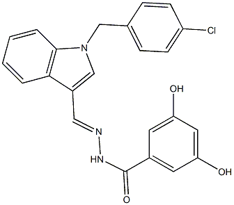 N-[(E)-[1-[(4-chlorophenyl)methyl]indol-3-yl]methylideneamino]-3,5-dihydroxybenzamide Struktur