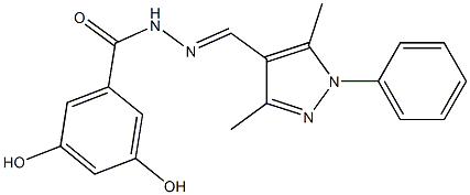 N-[(E)-(3,5-dimethyl-1-phenylpyrazol-4-yl)methylideneamino]-3,5-dihydroxybenzamide Struktur