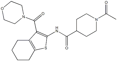 1-acetyl-N-[3-(morpholine-4-carbonyl)-4,5,6,7-tetrahydro-1-benzothiophen-2-yl]piperidine-4-carboxamide Struktur