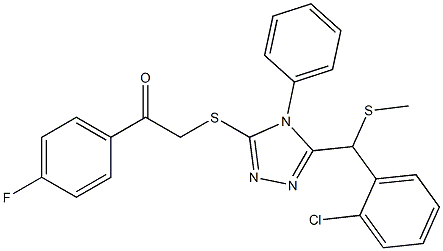 2-[[5-[(2-chlorophenyl)methylsulfanylmethyl]-4-phenyl-1,2,4-triazol-3-yl]sulfanyl]-1-(4-fluorophenyl)ethanone Struktur