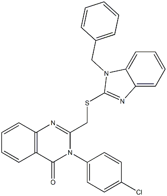 2-[(1-benzylbenzimidazol-2-yl)sulfanylmethyl]-3-(4-chlorophenyl)quinazolin-4-one Struktur