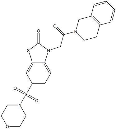 3-[2-(3,4-dihydro-1H-isoquinolin-2-yl)-2-oxoethyl]-6-morpholin-4-ylsulfonyl-1,3-benzothiazol-2-one Struktur