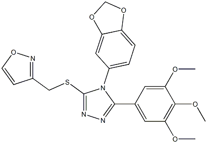 3-[[4-(1,3-benzodioxol-5-yl)-5-(3,4,5-trimethoxyphenyl)-1,2,4-triazol-3-yl]sulfanylmethyl]-1,2-oxazole Struktur