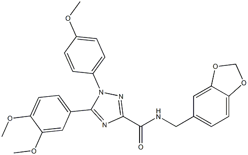 N-(1,3-benzodioxol-5-ylmethyl)-5-(3,4-dimethoxyphenyl)-1-(4-methoxyphenyl)-1,2,4-triazole-3-carboxamide Struktur