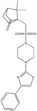 7,7-dimethyl-4-[[4-(4-phenyl-1,3-thiazol-2-yl)piperazin-1-yl]sulfonylmethyl]bicyclo[2.2.1]heptan-3-one Struktur