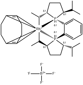 1,2-Bis((2S,5S)-2,5-diisopropylphospholano)benzene(cyclooctadiene)rhodium(I) tetrafluoroborate, 97% Struktur