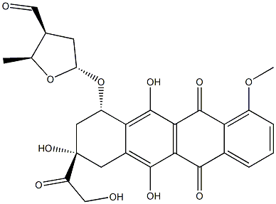 7-O-(2,3,5-trideoxy-3-C-formylpentafuranosyl)adriamycinone Struktur